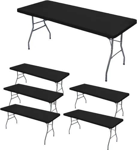 Vista 13 de Paquete de 2 manteles ajustables de elastano, manteles elásticos extraíbles negros para mesas rectangulares de 4 pies, mantel elástico lavable
