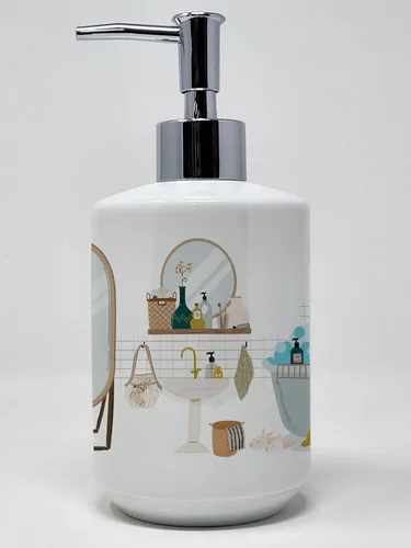 Vista 4 de Caroline's Treasures WDK5722SOAP Laika Spitz de Siberia Occidental en bañera Dispensador de jabón de cerámica dispensador de jabón de manos botellas