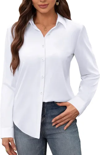 Vista 36 de Siliteelon - Camisas de vestir para mujer, a prueba de manchas, sin arrugas, de manga larga, sólidas, para trabajo y negocios, con botones