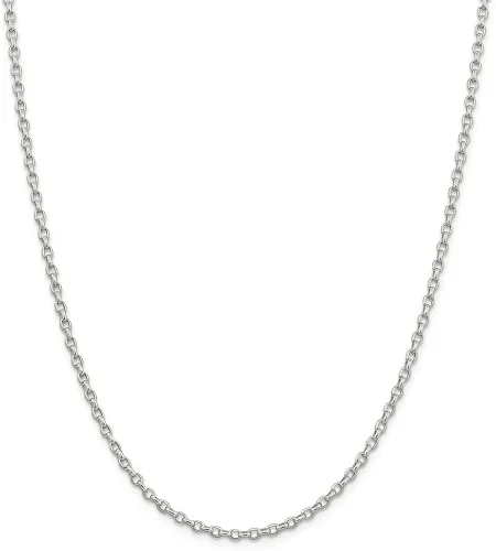 Vista 3 de Collar de cadena oval sólido de plata de ley de 0.108in con lazo negro