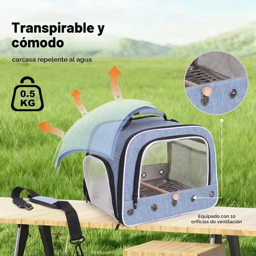 Vista 4 de Transporte de aves para pájaros grandes con bandeja y rejilla para percas Azul (Feather Blue)