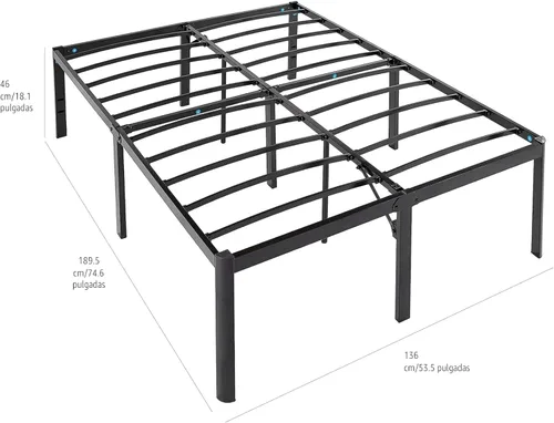 Vista 2 de Amazon Basics Armazón de cama resistente de servicio pesado antideslizante con listones de acero, fácil montaje - 18" H, (Full), negro