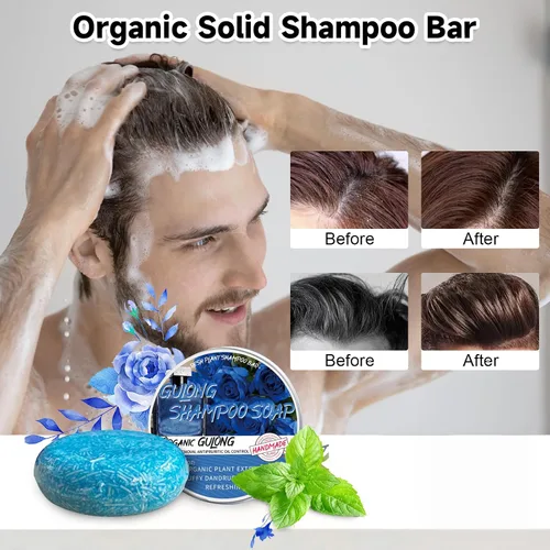 Vista 3 de Cologne - Barra de champú, paquete de 2 barras de champú sólido para hombres, limpieza profunda y nutritiva raíces del cabello, eliminación de caspa