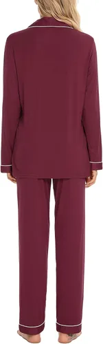 Vista 4 de Anjue Pijamas para mujer, conjunto de pijama suave con botones, camisa de manga larga y pantalones de pijama, conjuntos de descanso S-XXL