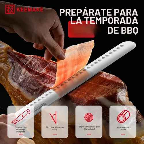 Vista 6 de Cuchillo para pechuga de KEEMAKE, cuchillo de trinchar de 12 pulgadas, cuchillos de corte alemanes de acero de hoja de navaja para carne con mango