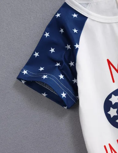 Vista 6 de Vestido de tirantes para bebé niña del 4 de julio, vestido de rayas con estrellas y bandera estadounidense, traje patriótico para el Día