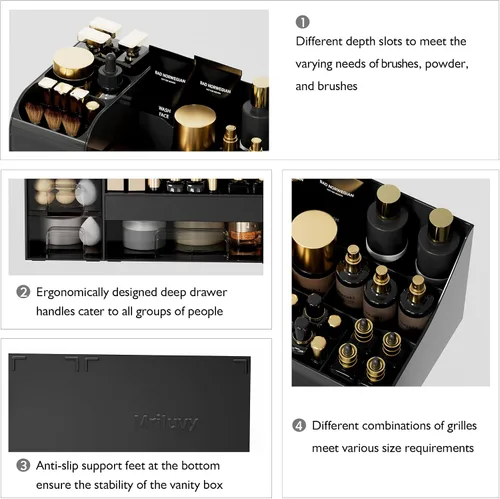 Vista 5 de Organizador de maquillaje extra grande para tocador, organizador de encimera con cajones y soporte para cepillos, organizador de colonia para hombre
