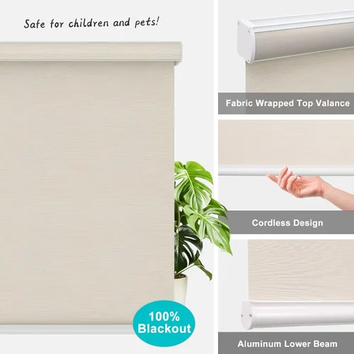 Vista 4 de Changshade Persianas enrollables opacas personalizadas, persianas enrollables con cenefa, oscurecimiento de la habitación, sin cables, con Beige