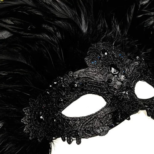 Vista 4 de ILOVEMASKS - Máscara de maquillaje de plumas para carnaval de Mardi Gras, color negro