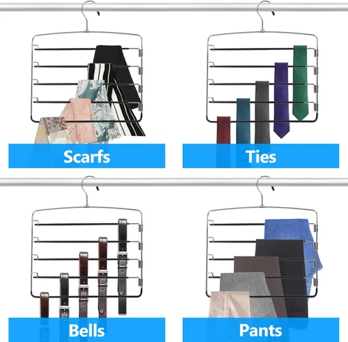 Vista 6 de 5 Tier Pants Hangers, Space Saving Closet Organizer for Jeans & Trousers Holds up to 10 pairs of pants vertically, saving closet space. Swing arms