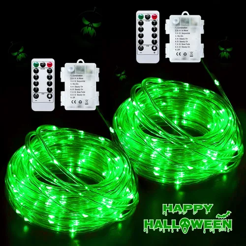Vista 11 de JMEXSUSS Paquete de 2 luces de Navidad a pilas de luces blancas cálidas, impermeables al aire libre, 200 LED de 66 pies, 8 modos, funciona