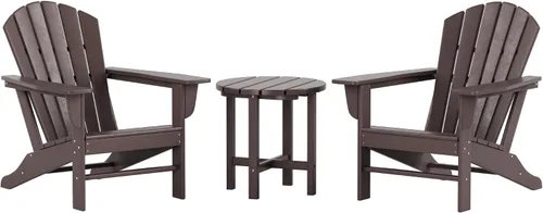 Vista 3 de WestinTrends Dylan Dylan - Juego de 3 sillas Adirondack para exteriores con mesa auxiliar, color marrón oscuro