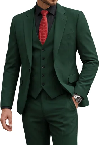 Vista 19 de Traje de 3 piezas para hombre con corbata, chaleco sólido de un botón y beige (529-beige)