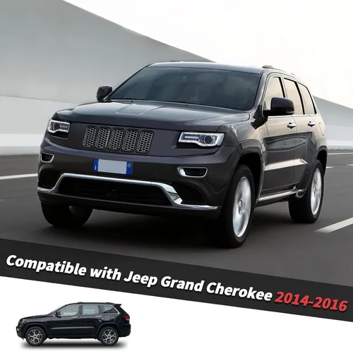 Vista 2 de Jimen Compatible con Jeep Grand Cherokee 2014-2016, 7 piezas de insertos de parrilla delantera Kit de moldura de anillo de rejilla (negro)
