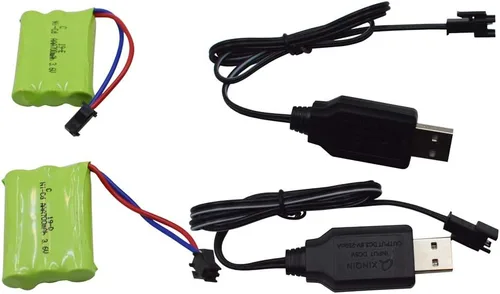 Vista 6 de Blomiky Paquete de 2 baterías recargables AAA de 3.6 V 700 mAh con conector SM-2P enchufe y cable USB para coches de parachoques de batalla RC C143