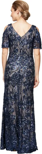 Vista 2 de Alex Evenings Womens Long Mother of The Bride Sequin Dress with Cold Shoulder Flutter Sleeves (Petite and Regular Sizes)