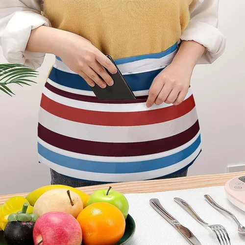 Vista 3 de Server Aprons with 3 Pockets Waist Apron Waterproof Half Apron Short Cooking Aprons Bib