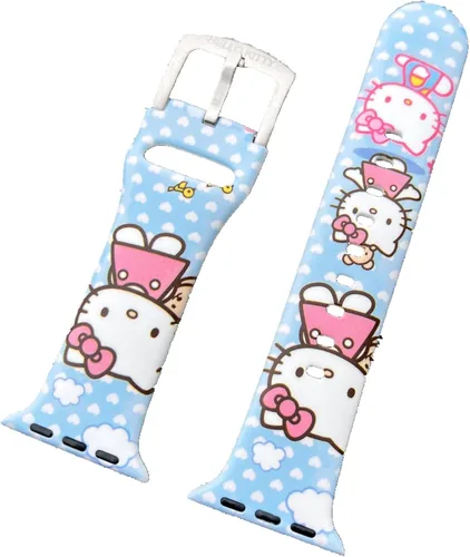 Vista 17 de Correa de silicona para Apple Watch de Hello Kitty para 38/40/1.614 in para Series 7/6/5/4/3/2/1/SE