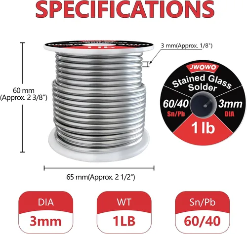 Vista 2 de Soldadura 60/40 para vidrieras, 1/8"(3 mm) de diámetro, carrete de 2 lb