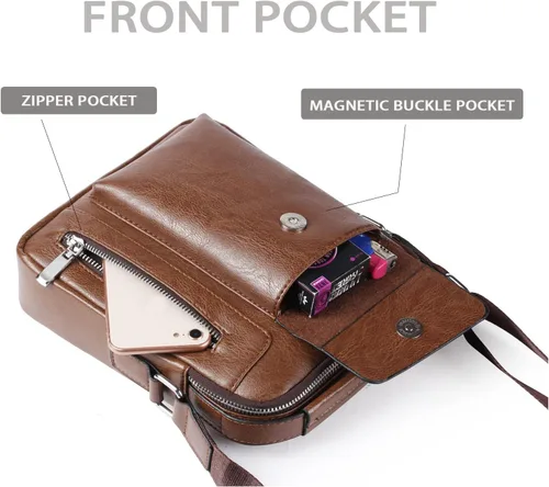 Vista 5 de MNODWLOF Bolso bandolera pequeño de cuero para hombre, bolso cruzado para trabajo, negocios, viajes, al aire libre, senderismo, correa ajustable