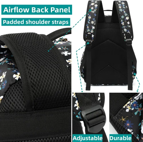 Vista 7 de Mochila para portátil Leaper para mujeres linda mochila floral para niñas para escuela, universidad, viajes, trabajo - mochila ligera para niños