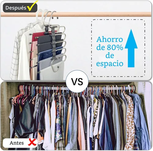 Vista 2 de Perchas mágicas para pantalones que ahorran espacio, paquete de 2 para armario, múltiples capas, multifuncional, organizador para pantalones