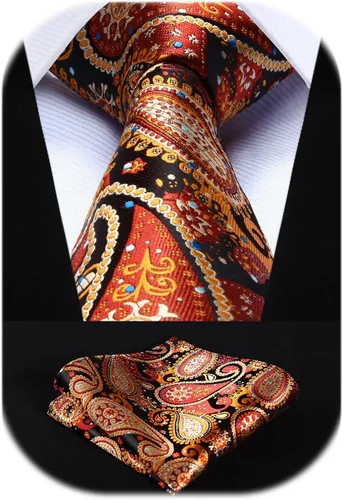 Vista 159 de HISDERN Corbatas para hombre, corbata de cachemira y bolsillo cuadrado tejido clásico floral para hombre, corbata de fiesta de boda