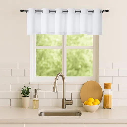 Vista 172 de Simplebrand Juego de 2 paneles de cenefa aguamarina para ventana de cocina de 14 pulgadas de largo, cortinas de oscurecimiento de habitación
