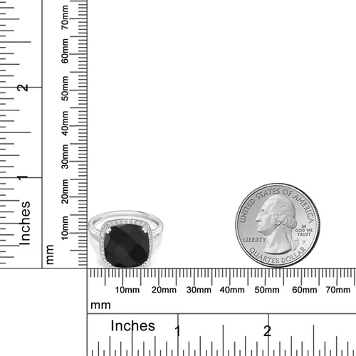 Vista 3 de Gem Stone King Anillo de mujer de oro blanco de 10 quilates con ónix negro y zafiro blanco creado