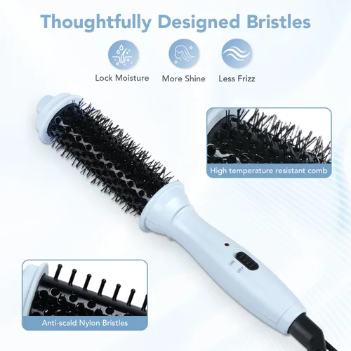 Vista 4 de Cepillo redondo calentado de doble voltaje, mini cepillo térmico para dar volumen y rizos pequeños, rizador de viaje de 1 pulgada para cabello
