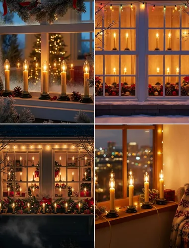Vista 9 de Lámparas eléctricas de vela de 5 pulgadas, luces de vela de ventana de Navidad con base de hierro de ciruela negra, velas eléctricas con bombillas