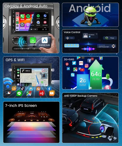 Vista 3 de Podofo Radio 2G 64G para Ford F150 F250 F350 Fusion Edge Explorer Expedition Car Stereo,7 pulgadas 1080p IPS pantalla táctil F-150 estéreo
