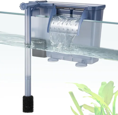 Vista 9 de Filtro de acuario para colgar de 5 W: filtro ultra silencioso para tanque de peces de 124 GPH con esponja de filtro y carbón activado, filtro