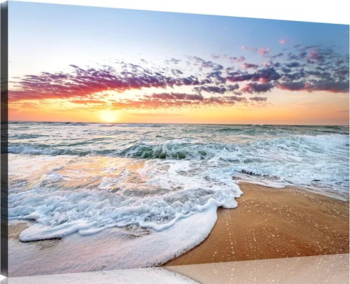 Vista 28 de TutuBeer 3 paneles de fotos de playa, arte de pared, diseño de mar azul, playa blanca al amanecer, imágenes impresas en lienzo, imágenes del océano