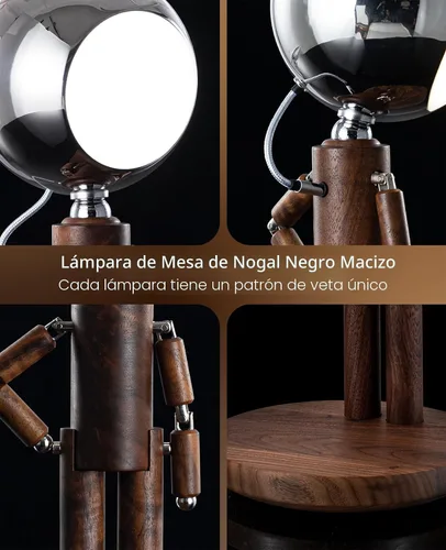 Vista 8 de Lámpara de mesa inalámbrica, lámpara de mesa de madera recargable con control táctil y brillo ajustable, lámpara de noche decorativa inalámbrica