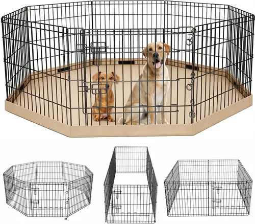 Vista 37 de PETIME - Corral plegable de metal para ejercicio de perros/Parque de juegos para cachorros con 8 paneles para interior/exterior, valla de patio