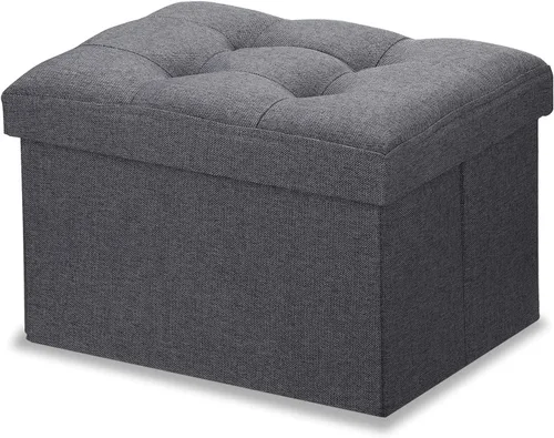 Vista 17 de LINMAGCO Otomana Otomana de almacenamiento con almacenamiento pequeño reposapiés taburete debajo del escritorio, reposapiés plegable corto de tela