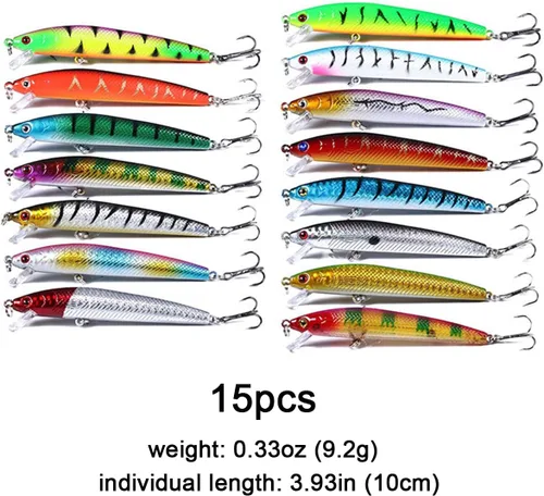 Vista 3 de Kit de señuelos de pesca Minnow Popper Crank Baits Freshwater Bass Fishing Baits Set