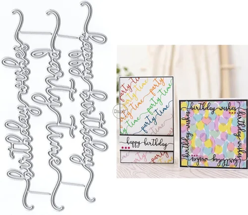 Vista 31 de DzIxY Happy Birthday Abrazos Palabras Troqueles de corte de metal para hacer tarjetas, kit de papel de relieve, troquelados, plantillas de máquina