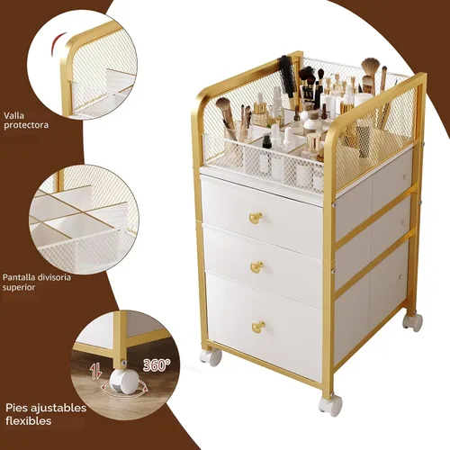 Vista 5 de Organizador de Maquillaje Carrito de Almacenamiento con Cajones, Organizador de Maquillaje sobre Ruedas, Carrito de Almacenamiento de Maquillaje