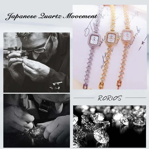 Vista 4 de RORIOS Reloj analógico de cuarzo para mujer con correa de diamantes de imitación, relojes de pulsera impermeables para mujeres y niñas