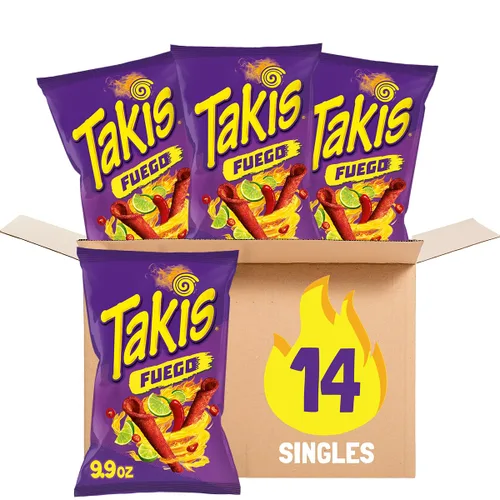 Vista 9 de Takis Blue Heat Rolled Tortilla Chips, sabor a chile picante, caja multipaquete con 14 bolsas de 9.9 onzas