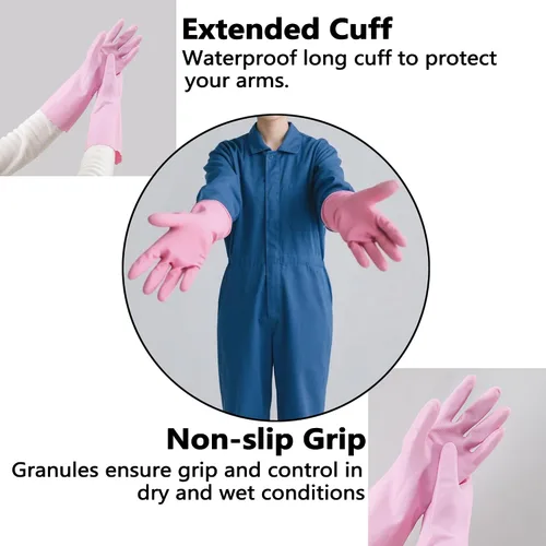 Vista 4 de KINGFINGER 3 Pairs PVC Kitchen Gloves, Colorful Reusable Dish Gloves for Cleaning Bathroom, Cute Dishwashing Glove