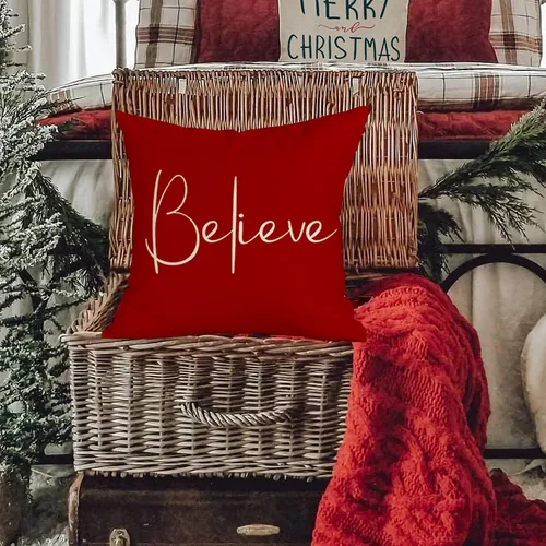 Vista 4 de RABUSOFA Juego de 2 fundas de almohada navideñas de 18 x 18 pulgadas, fundas de almohada decorativas de Navidad, fundas de cojín rojas de Navidad