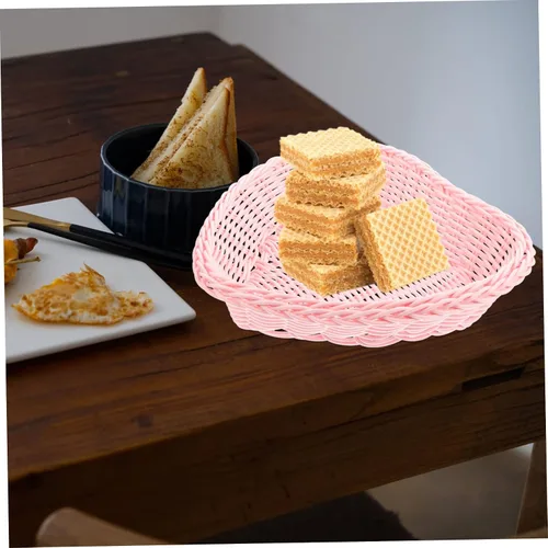 Vista 9 de BESTOYARD Cesta de ratán de amor, cesta de pastos marinos, cesta de plástico para alimentos, cestas de almacenamiento apilables, cesta de pan, cesta