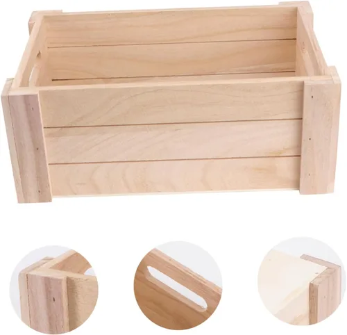 Vista 2 de Diseño de madera mediana de la vendimia de la cesta del almacenamiento de la caja de la tabla