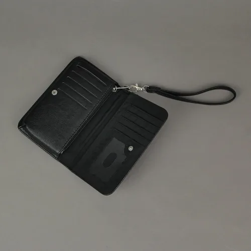 Vista 5 de Things2Die4 Billetera de moda estilo chequera negra y dorada, talla única, Negro