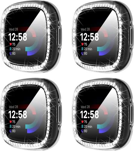 Vista 15 de Suoman [Paquete de 4] para Fitbit Sense 2/Versa 4 Funda Protectora de Pantalla, Parachoques de TPU Suave Galvanizado Completamente Alrededor Funda