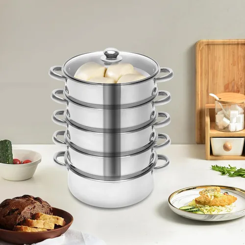 Vista 8 de Olla de vapor de 10.2 pulgadas/10.2 in de acero inoxidable de 5 niveles para cocinar alimentos utensilios de cocina para inducción de gas estufa