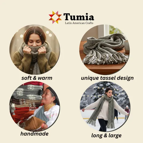 Vista 30 de Tumia LAC - Bufanda de lujo extra larga gruesa a rayas - Hecho a mano y muy cálido - Unisex